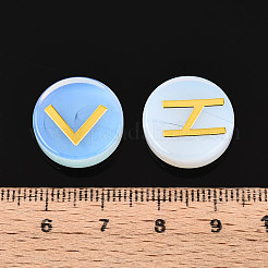 Brass Elder Futhark Alphabet Engraved Symbol Flat Round Opalite Rune Stones&nbsp;G-I373-01O