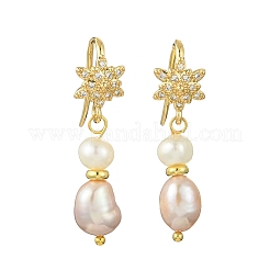 3 Pairs 3 Colors Natural Cultured Freshwater Pearl & Brass Cubic Zirconia Dangle Earrings&nbsp;EJEW-JE07265