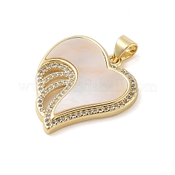 Brass & Shell & Clear Cubic Zirconia Pendants&nbsp;KK-I712-05G