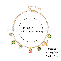 Spring Zinc Alloy Enamel Bees Flower Multi Pendant Necklaces for Women&nbsp;WG62852-01