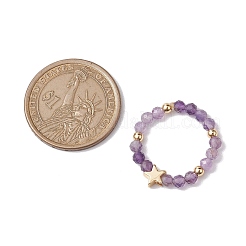Round Natural Apatite & Green Aventurine & Amethyst & Moss Agate Beads Stretch Rings for Women&nbsp;RJEW-JR00714-02