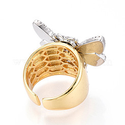 Brass Micro Pave Cubic Zirconia Adjustable Open Cuff Rings for Women&nbsp;RJEW-N051-04PG