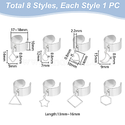 8Pcs 8 Style 304 Stainless Steel Open Cuff Rings Set&nbsp;RJEW-AB00012
