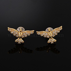 Eagle Brass Micro Pave Clear Cubic Zirconia Stud Earrings&nbsp;EJEW-B131-06G