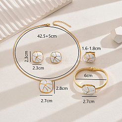 Stainless Steel Enamel Square Bangles & Earrings & Necklaces & Rings Sets for Women&nbsp;BG5954