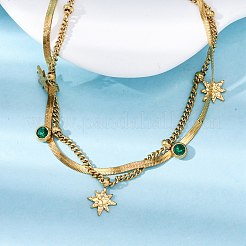 304 Stainless Steel Rhinestone Double Layered Necklaces&nbsp;NJEW-U026-03G
