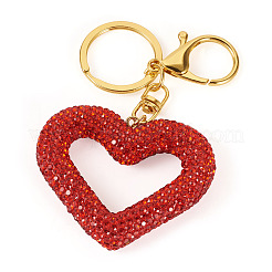 Handmade Polymer Clay Rhinestone Hollow Heart Keychains&nbsp;KEYC-TAC00069-01
