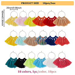 18Pcs 18 Colors Polycotton Tassel Fan Shape Wine Glass Charms&nbsp;AJEW-BC0003-93