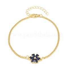 Brass Pave Cubic Zirconia Flower Link Bracelets for Women&nbsp;KK-CBA68DA-07A-G