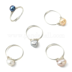 Copper Wired Natural Pearl Finger Rings&nbsp;RJEW-JR01037