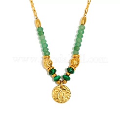 Stainless Steel Disc Pendant Natural Green Aventurine & Synthetic Malachite Beaded Necklaces for Women&nbsp;HX3961