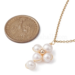 Grade A Natural Pearl Beaded Cross Pendant Necklace for Women&nbsp;NJEW-JN04414