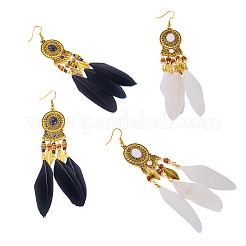 2 Pairs 2 Colors Feather Chandelier Earrings&nbsp;EJEW-TA0001-82