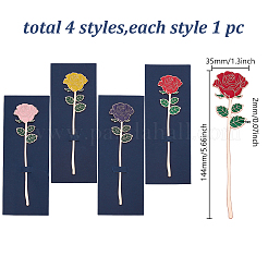 4Pcs 4 Colors Rose Alloy Enamel Bookmarks&nbsp;AJEW-AR0002-83