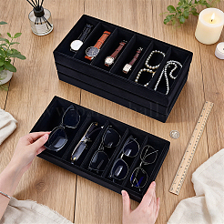 6 Grids Rectangle Wood Covered with Velvet Jewelry Display Trays&nbsp;ODIS-WH0331-55