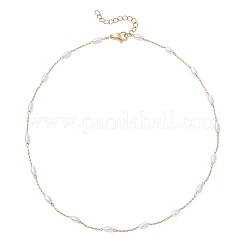Handmade 316 Surgical Stainless Steel & Rice Plastic Pearl Link Chain Necklaces&nbsp;NJEW-JN05532