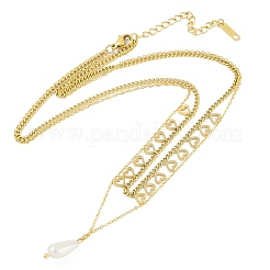 Ion Plating(IP) 304 Stainless Steel Double Layer Heart Necklaces&nbsp;NJEW-K276-26G