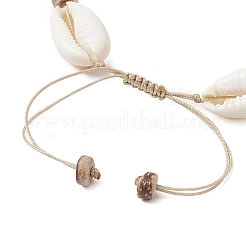 Ocean Theme Adjustable Cowrie Shell & Coconut Braided Bead Bracelets&nbsp;BJEW-JB11461-01
