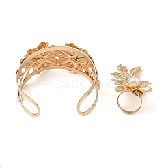 Flower Alloy Cuff Bangle & Ring Sets for Women&nbsp;SJEW-C005-04G