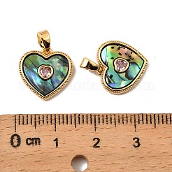 Brass & Paua Shell & Pink Cubic Zirconia Charms&nbsp;KK-G538-05G