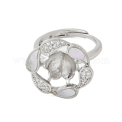 Flower Brass Shell & Cubic Zirconia Adjustable Ring Settings&nbsp;KK-K297-07P