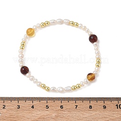 Natural Cultured Freshwater Pearl and Amber Beads Stretch Bracelets for Women&nbsp;BJEW-JB13724