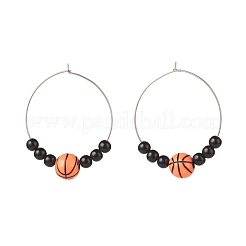 Sport Theme Acrylic Round Beaded Hoop Earrings&nbsp;EJEW-JE04977