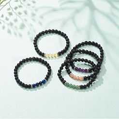Gemstone & Natural Lava Rock Round Beaded Stretch Bracelet&nbsp;BJEW-JB08468