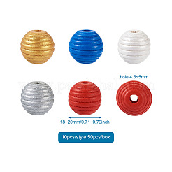 50Pcs 5 Styles Painted Natural Wood Beehive European Beads&nbsp;WOOD-FW0001-01