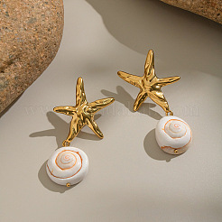 304 Stainless Steel Starfish with Shell Shape Dangle Stud Earrings&nbsp;JP3021