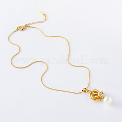 3Pcs Stainless Steel Minimalist Floral Twist with White Round Pendant Necklaces for Women&nbsp;KC6984
