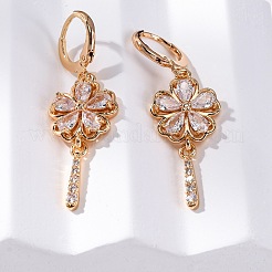 Brass Micro Pave Clear Cubic Zirconia Leverback Earrings&nbsp;EJEW-K300-24G