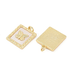Brass Pave Natural White Shell Pendants&nbsp;KK-U058-30G-01