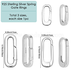 3Pcs 3 Styles 925 Sterling Silver Spring Gate Rings&nbsp;STER-SC0001-61