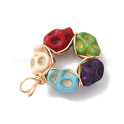 Copper Wire Wrapped Dyed Synthetic Turquoise Skull Beaded Pendants&nbsp;PALLOY-JF04676