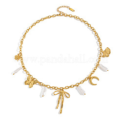 Summer Beach 304 Stainless Steel Bowknot Clover Pendant Necklaces with Imitation Keshi Pearl Tassel for Women&nbsp;LH7473
