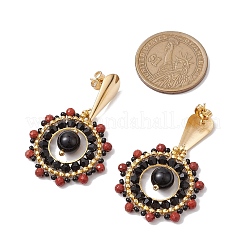 Natural Red Jasper & Black Onyx Boho Stud Earrings&nbsp;EJEW-MZ00281-02