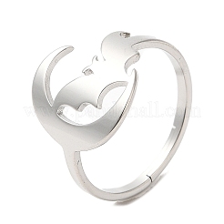 Non-Tarnish 304 Stainless Steel Moon with Bat Adjustable Ring for Women&nbsp;RJEW-M149-04P