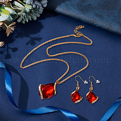 3 Sets 3 Colors Teardrop Alloy Glass Jewerly Sets. Including Pendant Necklace and Dangle Earring&nbsp;SJEW-GO0001-08