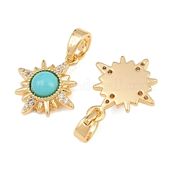 Brass Micro Pave Clear Cubic Zirconia with Synthetic Turquoise Charms&nbsp;KK-CBA2DE6-10G-02