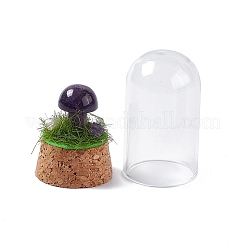 Natural Mixed Stone Mushroom Display Decoration with Glass Dome Cloche Cover&nbsp;G-E588-03