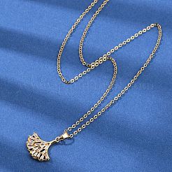 Ginkgo Leaf Brass Micro Pave Cubic Zirconia Pendant Neckalces&nbsp;NJEW-C076-26G