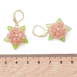 Valentine's Day Flower Natural Malaysian Jade & Glass Seed Beaded Leverback Earrings&nbsp;EJEW-MZ00700-01