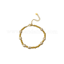 Brass Round Beaded with Natural Freshwater Pearl Beaded Bracelets&nbsp;FS-WG8F9C5-01