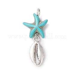 7Pcs 7 Styles Dyed Synthetic Turquoise Starfish & Alloy Sea Animals Pendants&nbsp;PALLOY-JF03752-01
