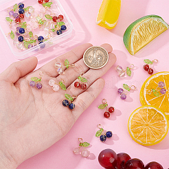 30Pcs 6 Styles Natural Lapis Lazuli & Carnelian & Rose Quartz & Amethyst & Synthetic Moonstone Round Copper Wire Wrapped Pendants&nbsp;PALLOY-GA00028