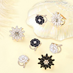 8Pcs 4 Styles Carnation & Daisy Golden Alloy Enamel Scarf Buckle Ring&nbsp;AJEW-CJ0001-33