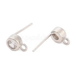 925 Sterling Silver Micro Pave Clear Cubic Zirconia Flat Round Stud Earrings Findings&nbsp;STER-B010-02A-P
