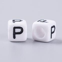 Letter P White Cube Letter Acrylic Beads for Name Jewelry Making&nbsp;X-PL37C9308-P