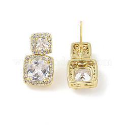 Square Brass Pave Clear Cubic Zirconia Stud Earrings&nbsp;EJEW-L285-003G